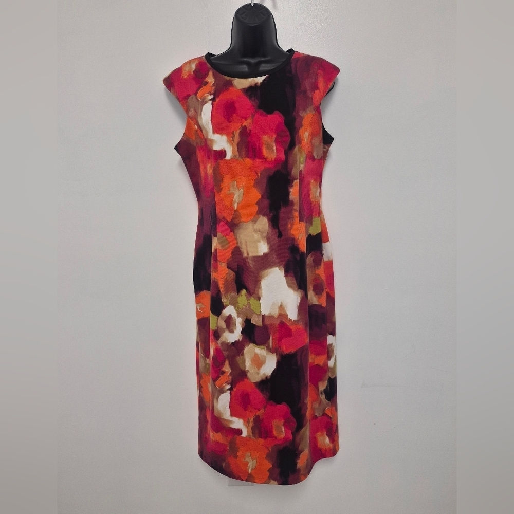 London Times Abstract Artsy Chic Multicolor Career Sheath Dress sz 10